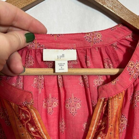 J. Jill Strawberry Boho Voile Floral Button Down Top S Petite Cotton Batik - Picture 5 of 6